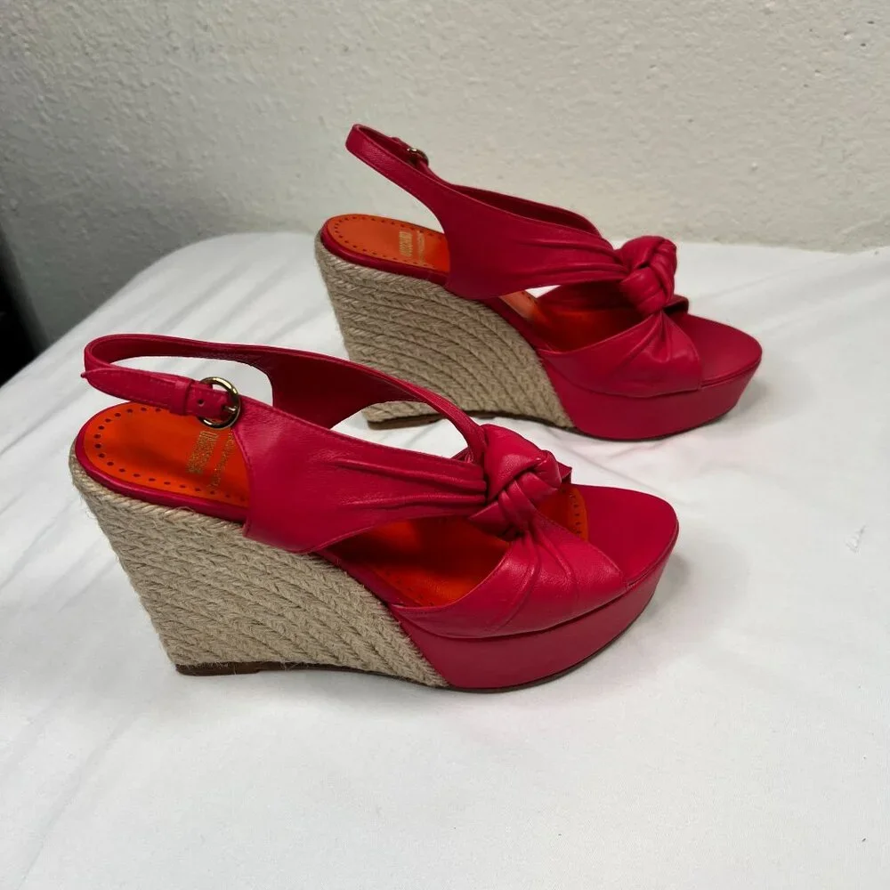 Moschino Cheap and Chic Hot Pink Espadrille Wedges Knot Detail Leather 36 US 6